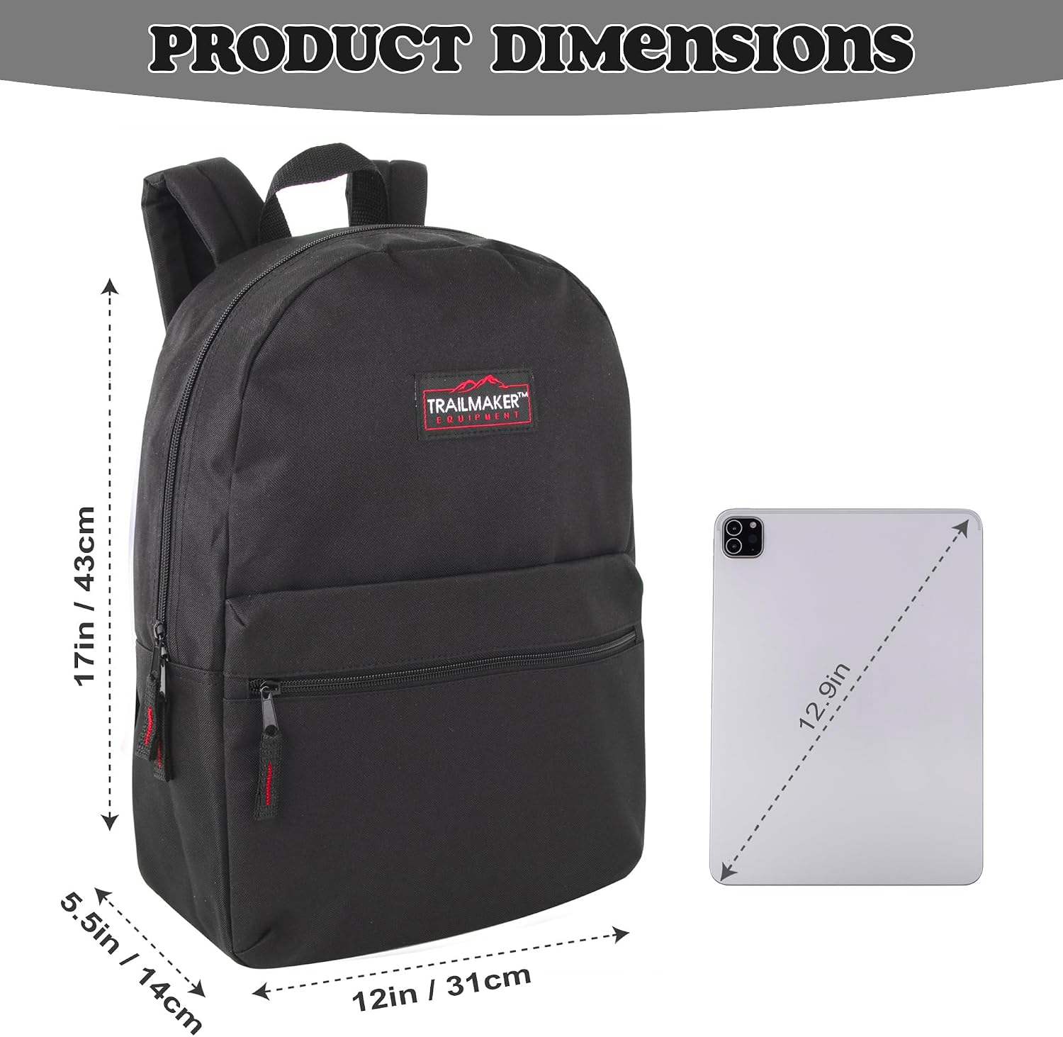 Trail maker Classic 17 inch Backpacks with Adjustable Padded Straps | School Backpacks for Girls, Boys (Black) - Image 4