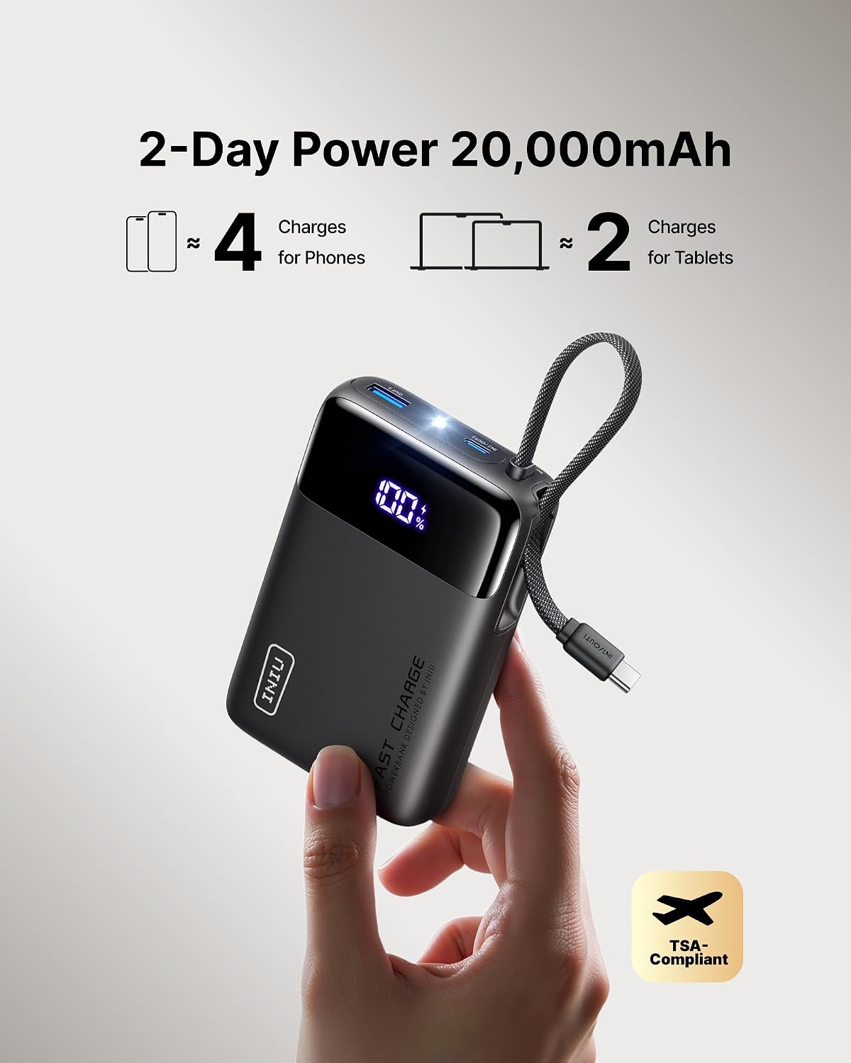 INIU 20000mAh Portable Charger, Smaller 45W Fast Charging Travel Power Bank - Image 4