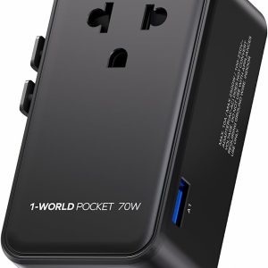 (2026 NEW) MOMAX Universal Travel Adapter, Ultra-Thin 70W GaN International Plug Adapter with 3 USB-C, 1 USB-A and AC Outlet, Works in 200+ Countries, Not a Voltage Converter, for International Travel